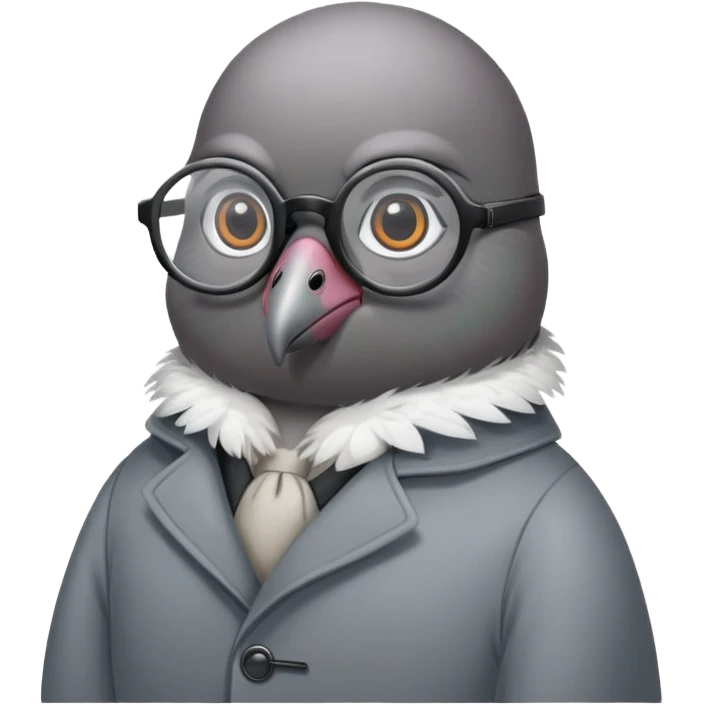 Pigeon with glasses and coat looking like a spy emoji