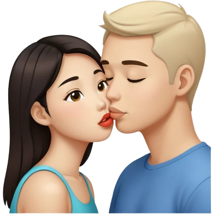 Asian girl kisses white guy emoji