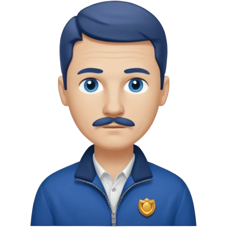 Coach Heider from Mysterious Skin with blue eyes, dark blonde hair and thin mustache, dark blue shirt, white jacket emoji