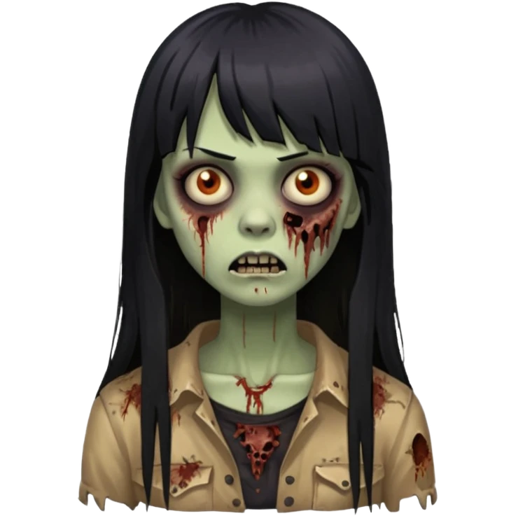 oculos, cabelo preto e longo e com franja reta, mulher e zumbi  emoji