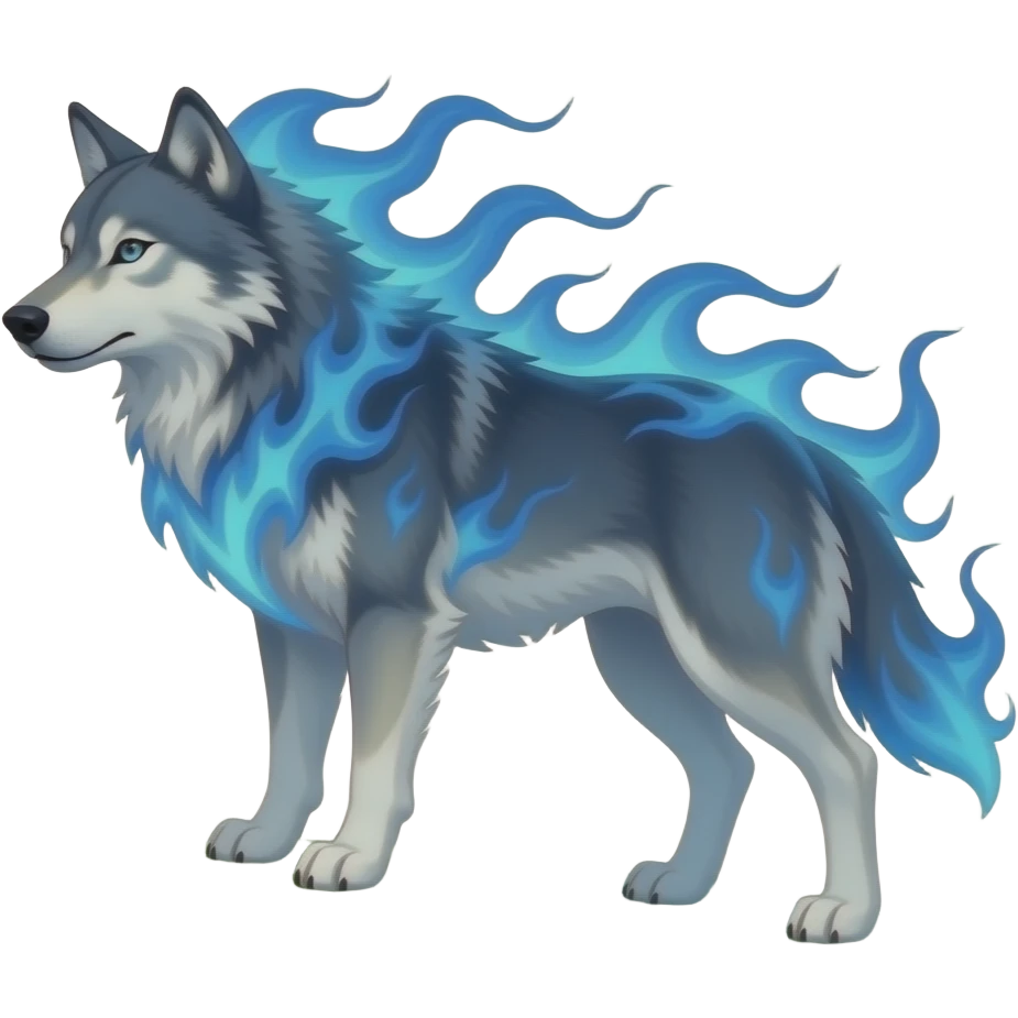 Wolf with blue flames emoji