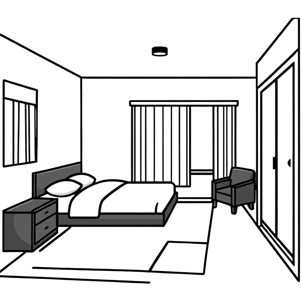 large bedroom with beautiful decorations, string lights, canopy bed, decorative elements emoji