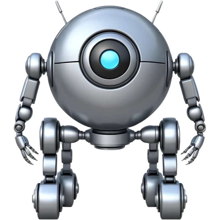 symmetrical 4 legged robot. center sphere with 4 evenly spaced legs. 1 leg extends from each side at sphere's equator emoji