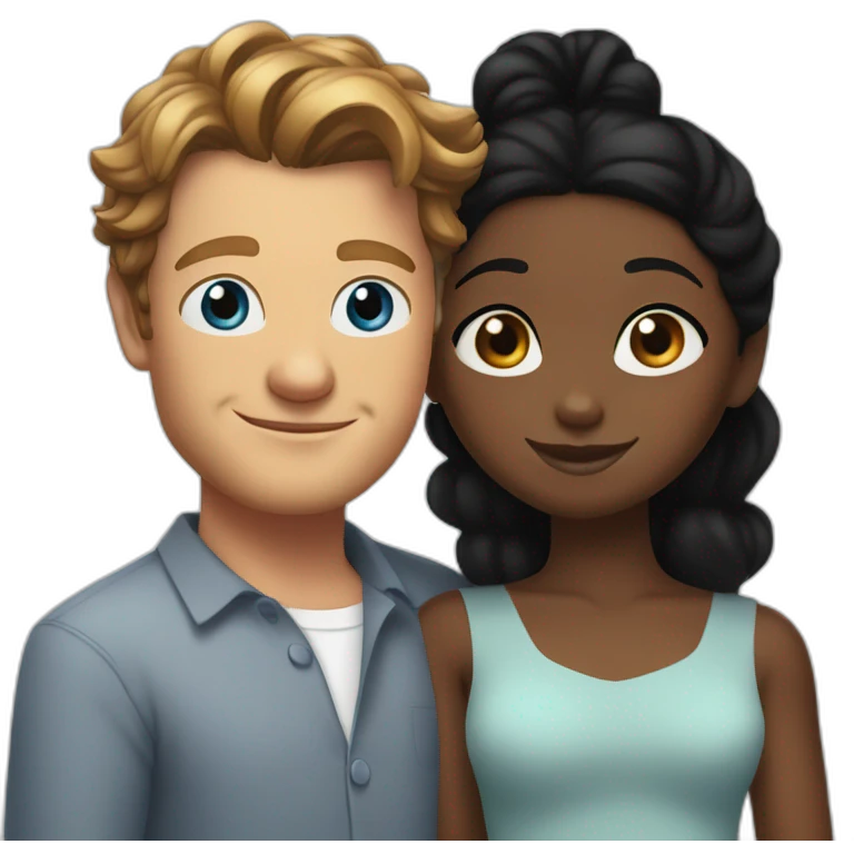 Simon Baker with blue eyes hug a black girl brown eyes and sblack hair in a bun emoji