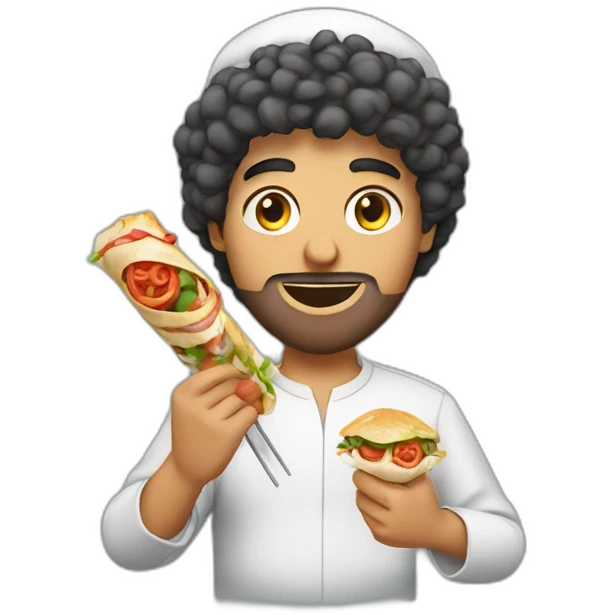 a arab people with short curly hair eating a kebab emoji