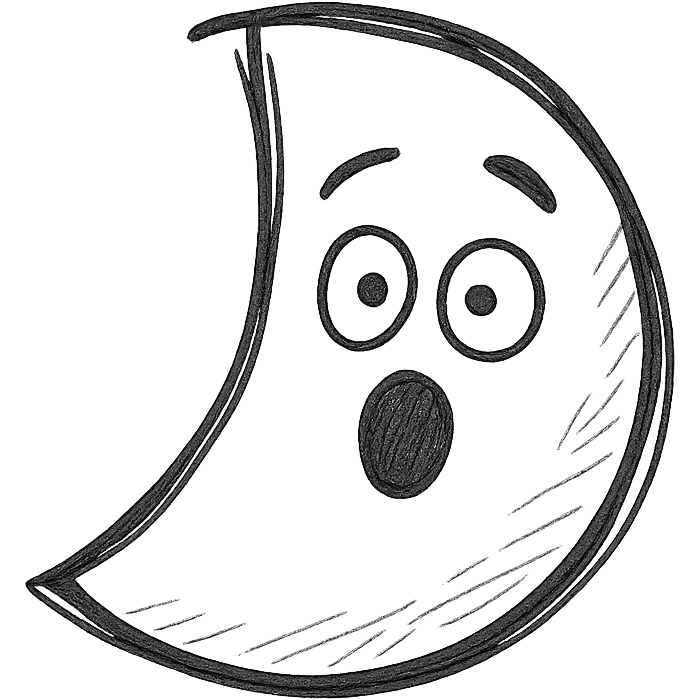 last quarter moon with a surprised face, expressive emoji