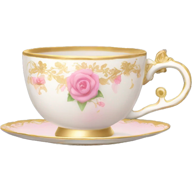 princess tea cup with pink flowers and gold details  emoji