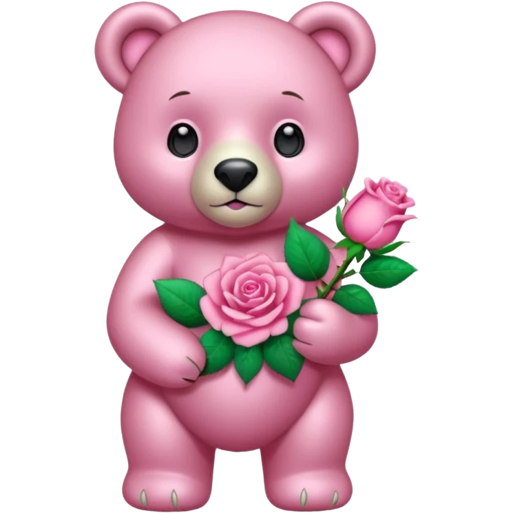 pink diamond bear holding a pink rose emoji