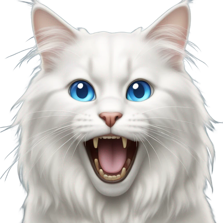 white long hair cat with blue eyes screaming!!!!! emoji