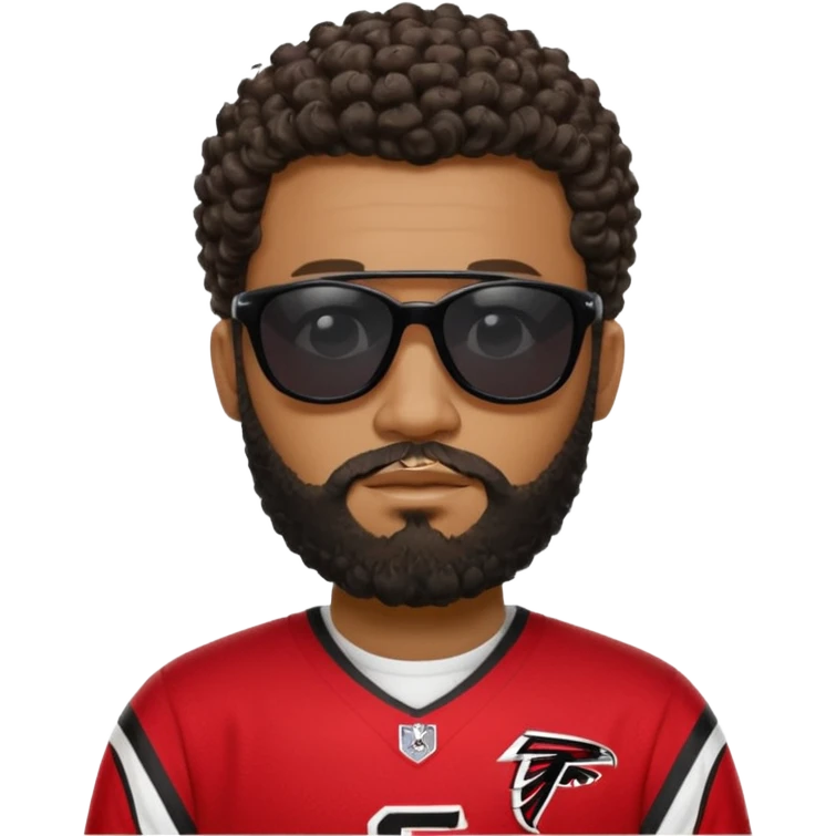 Black man with black sunglasses and curly short
 hair with a full beard and sideburns in a falcons jersey emoji