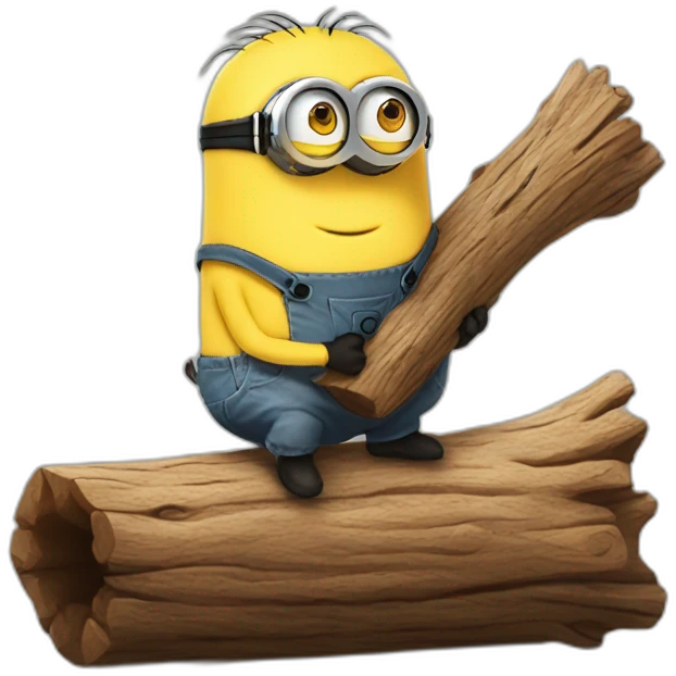 minion cutely hugs a log holding it in front of him emoji