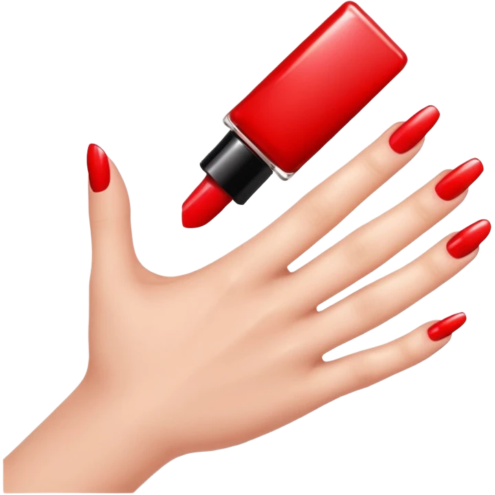left hand receiving red nail polish, glossy finish, bright and saturated red, smooth gradient, minimal details, clean and shiny
 emoji