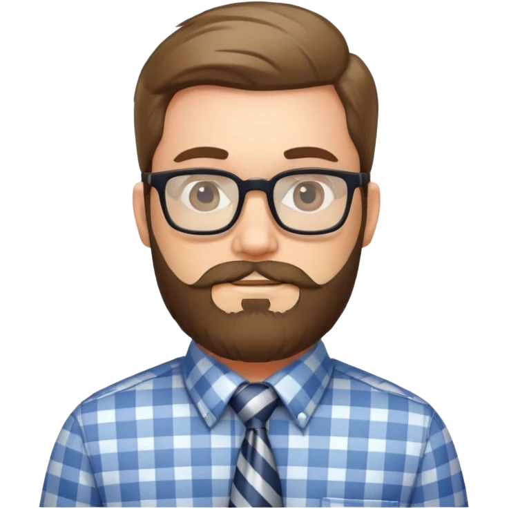 Bearded man with glasses wearing a plaid shirt with a striped tie emoji