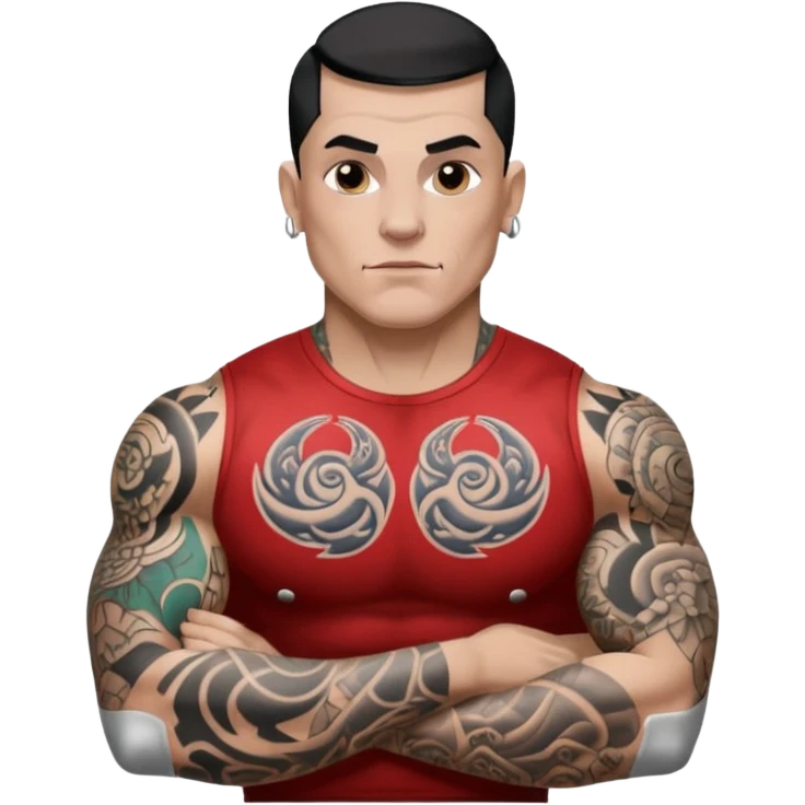 tattoo man, white skintone, more highlight the tattoo, body builder, heavy tattoos on fully chest, more tattoos on the body, more visible tattoo, big tattoos, tattoos on face. emoji