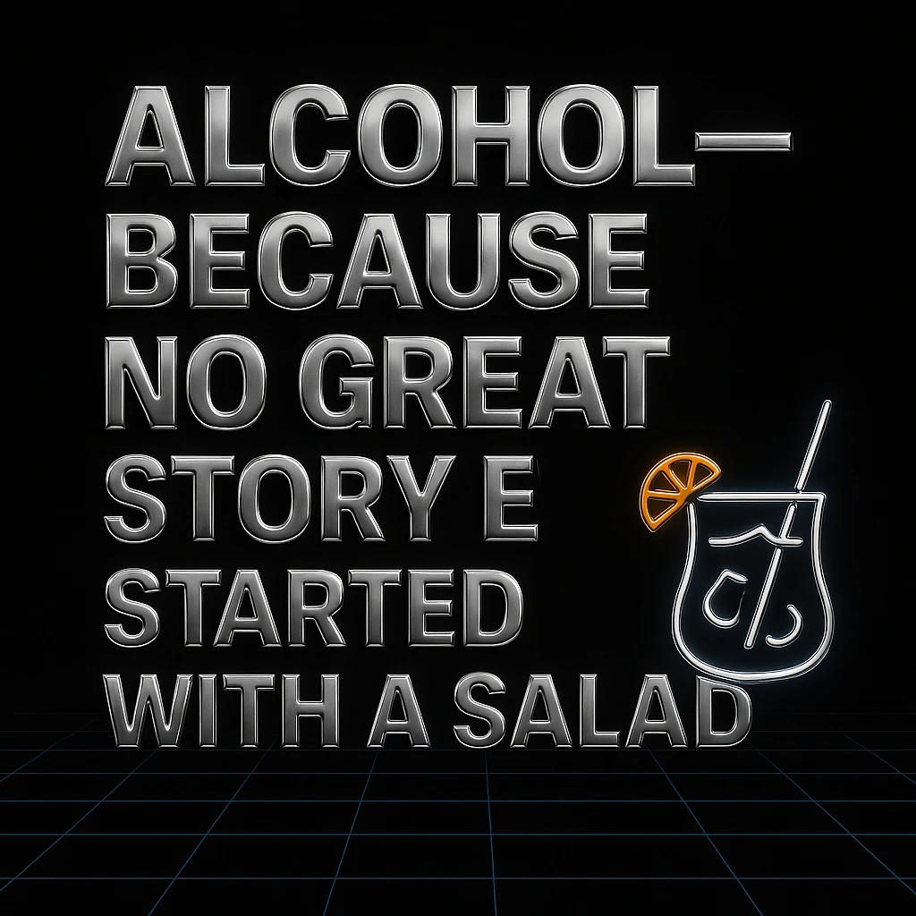 Simplify the vaporwave card: use a minimal neon grid background, one drink icon, and bold chrome text for the quote. Remove extra graphics and keep the color palette clean and limited. emoji