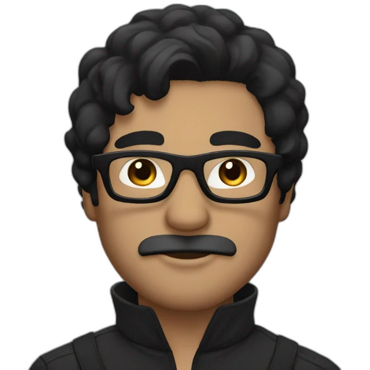 A man with black hair, black glasses and a black mask emoji
