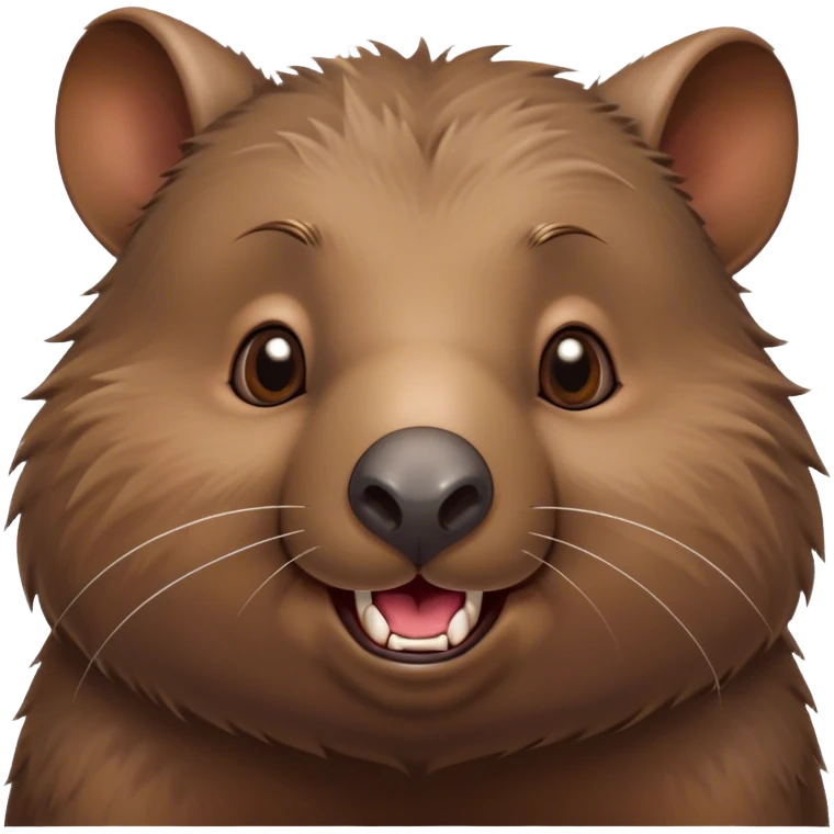 Cinematic Comical Wombat Portrait Emoji, Head tilted dramatically with an exaggeratedly amused expression, featuring a striking, glossy shaggy brown fur with bold textures and wide, expressive eyes filled with playful disbelief, Simplified yet hilariously expressive features, highly detailed, glowing with a slightly sassy glow, high shine, dramatic yet playful, stylized with an air of cheeky bush mischief, bright and endearing, soft glowing outline, capturing the essence of a spirited and over‐the‐top wombat, so meme‐worthy it feels like it could snort its way into internet fame instantly! emoji
