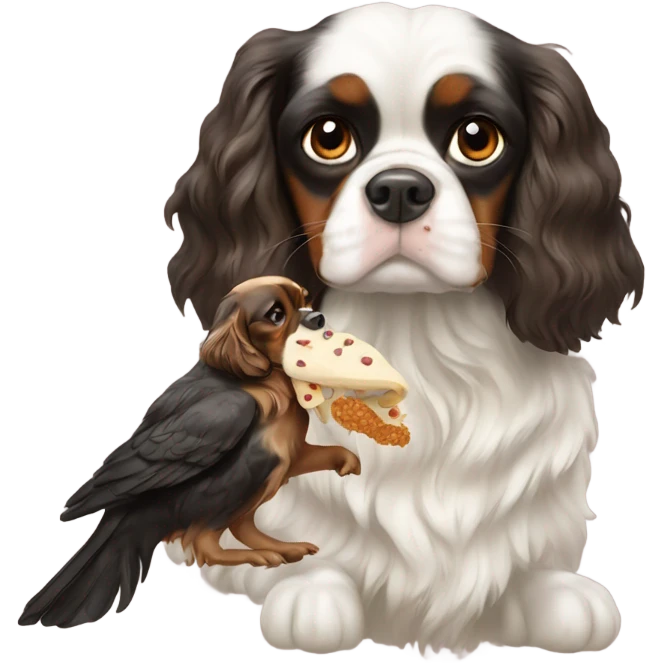 Kin Charles Spaniel eating bird emoji