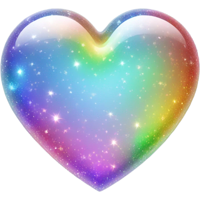 A transparent glass, rainbow colored sparkle heart emoji