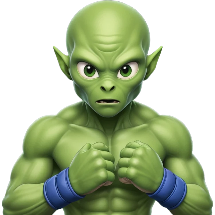 alien MMA fighter portrait, head and shoulders only, green skin, MMA gloves, focused intense expression, muscular alien build, 3D cartoon, mobile game icon style, clean background, no text, no watermark
 emoji