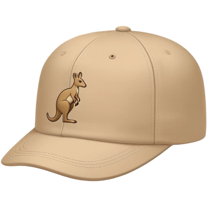 Profile view of a beige Kangol cap with classic baseball cap shape, kangaroo logo visible on the side, simple clean design, iOS emoji style emoji
