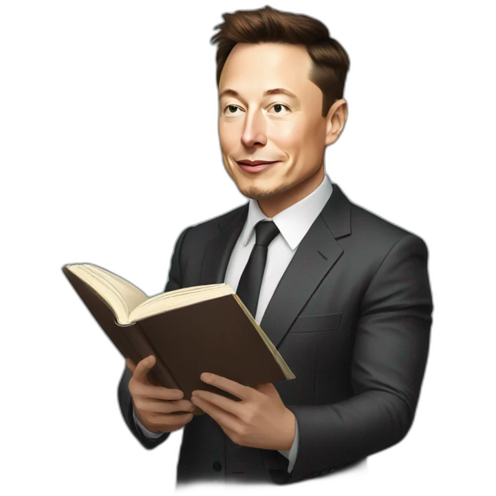 Standing Elon musk reading productive mindset book emoji