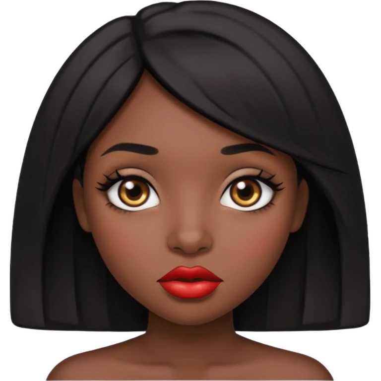 Dark skin gurl with black hair, big lips m, dark brown eye, octagon face shape and chinky eyes no red lipstick  emoji