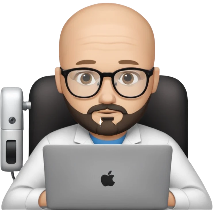 Bald white guy with black chin and jaw beard who works remotely with data emoji