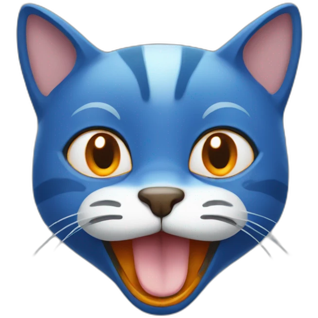 blue cartoon happy cat with orange moustache emoji