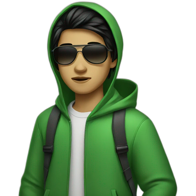 Young boy with green hoodie and sunglasses and black hair emoji