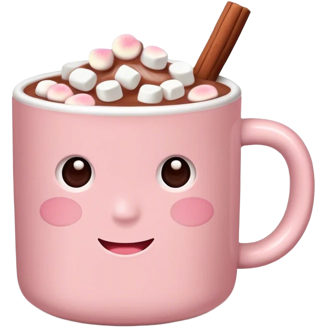 Light Pink mug of hot chocolate with marshmallows  emoji