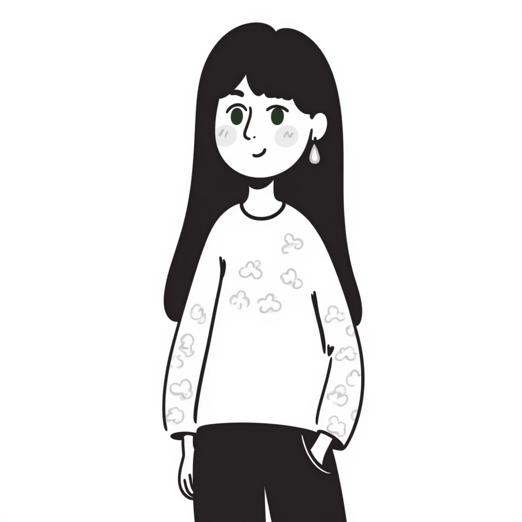 girl with long smooth hair, green eyes, earrings emoji