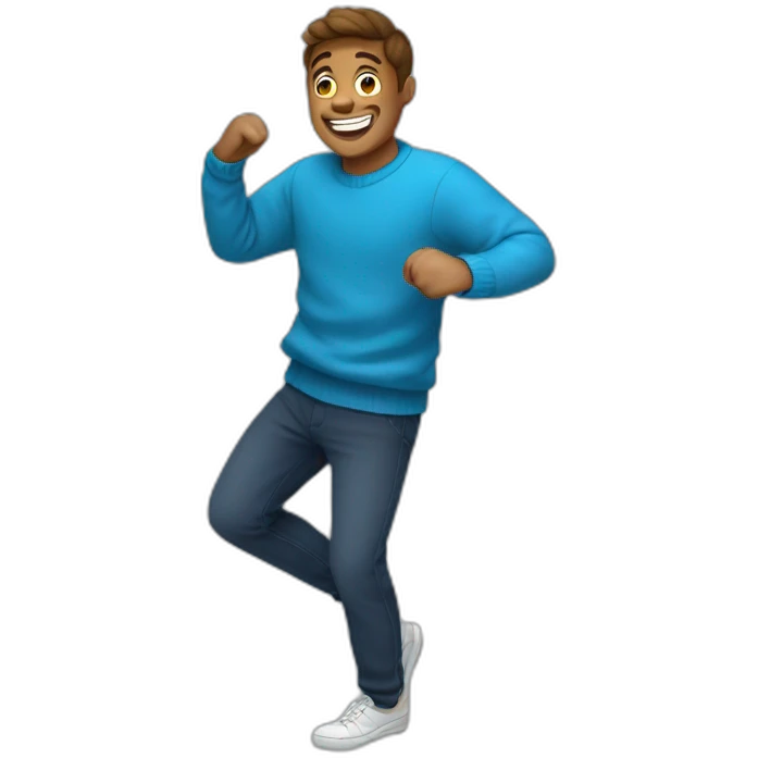 blue sweater with smiling guy full body enjoy slasa dance  emoji