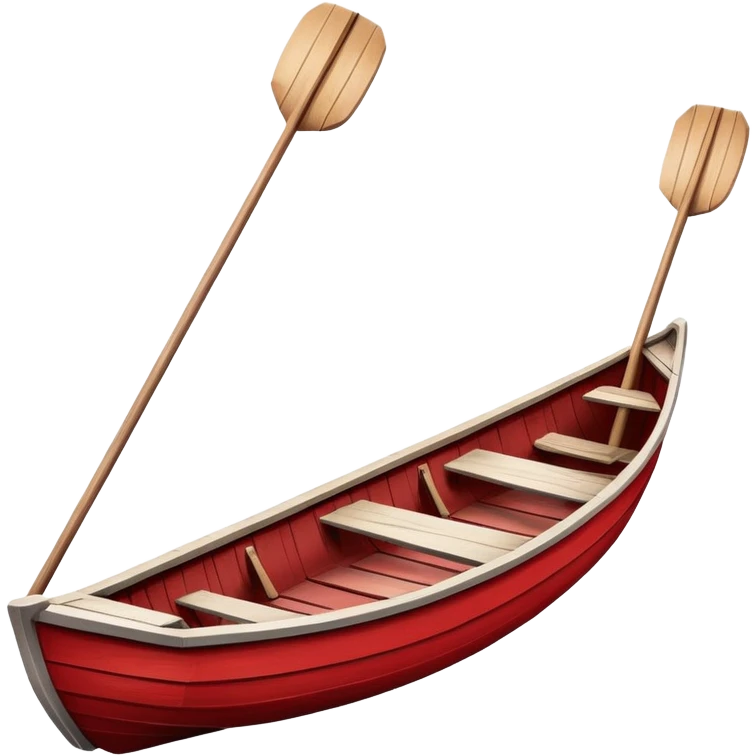 A red rowboat with a cute face and little oars as arms emoji