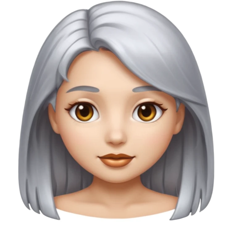 sexy Girl emoji with metallic silver hair, iOS emoji style, soft facial features, glossy chrome hair texture, minimal shading, clean background, modern aesthetic emoji
