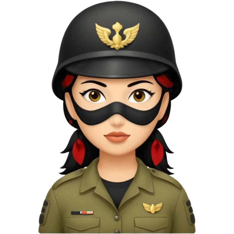woman soldier with black hair and wearing mask emoji