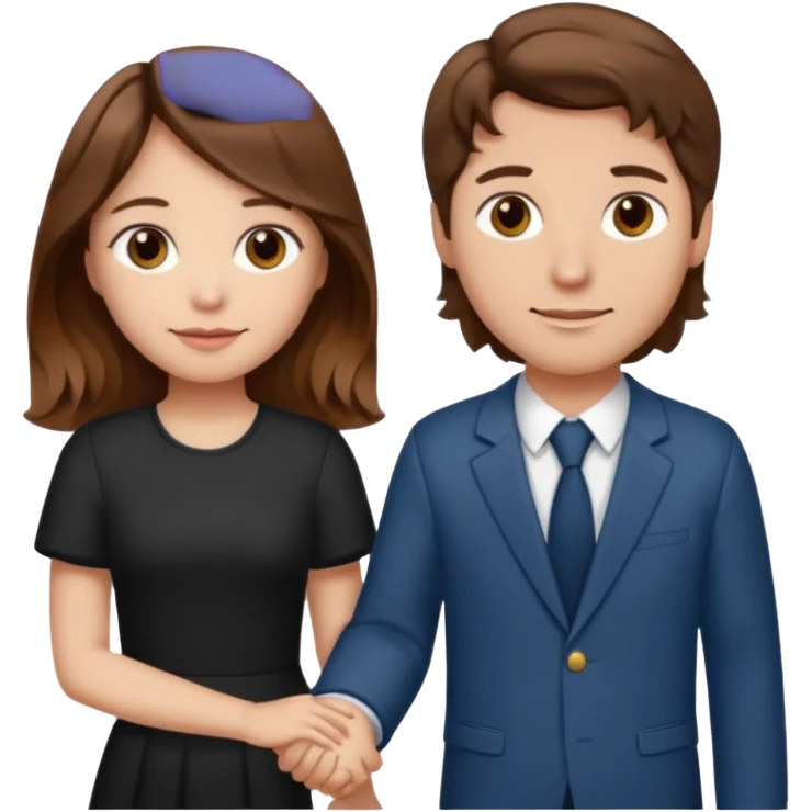 A girl with brown hair and a man with a middle wavy part holding hands emoji