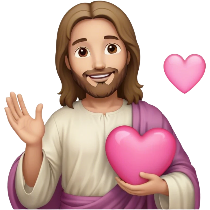 Jesus holding a pink heart and smiling  emoji