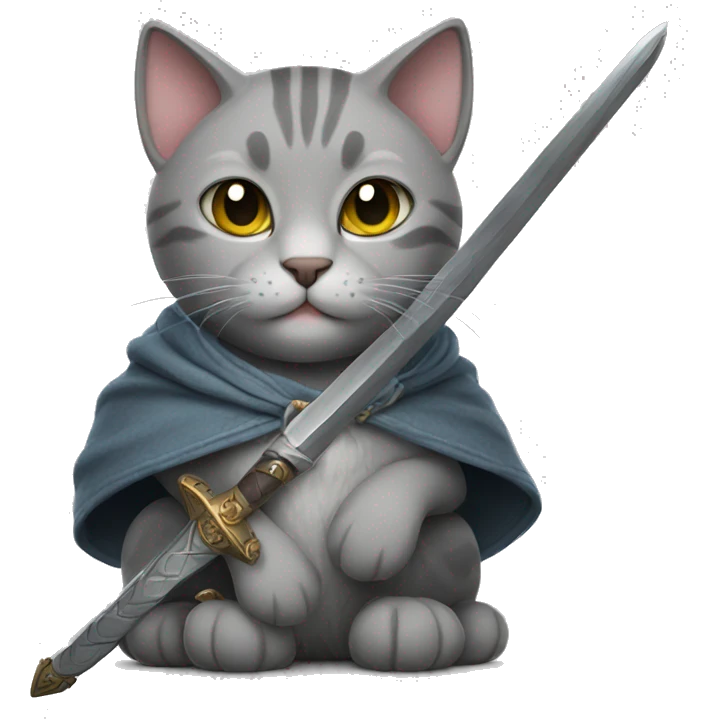 gray cat with a nice and cute sword emoji