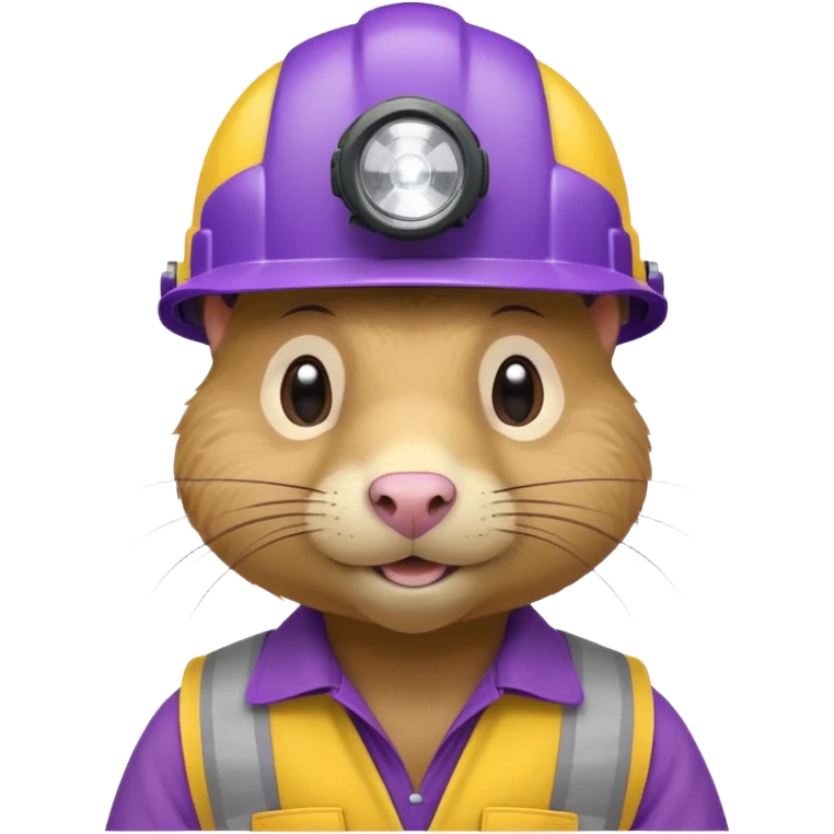a mole rat, purple helmet, headlamp, yellow worker cloth emoji