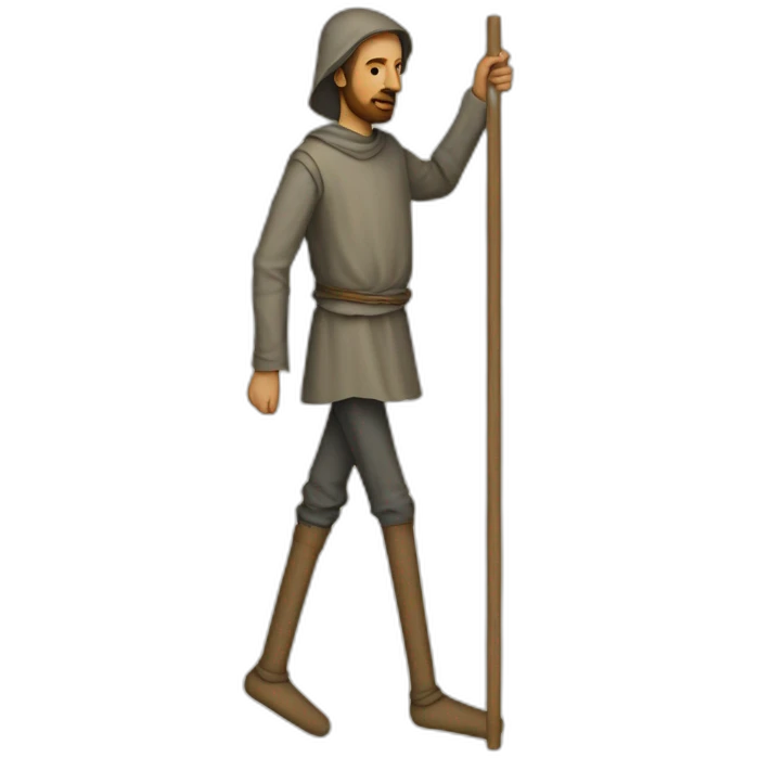 a person walking over stilts on both legs, not using arms, medieval emoji