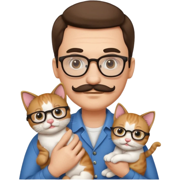 Glasses and mustach holding a kitten emoji