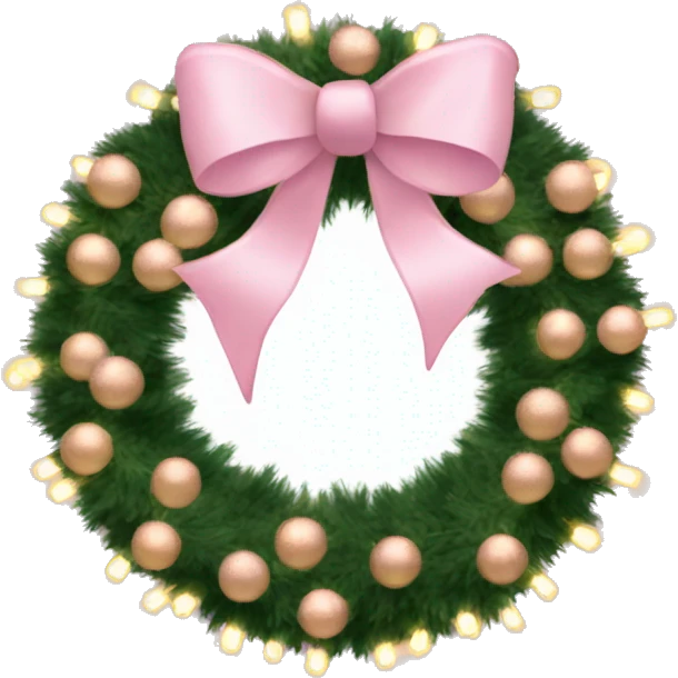 Christmas wreath with light pink bows and gold lights and tinsel on it emoji