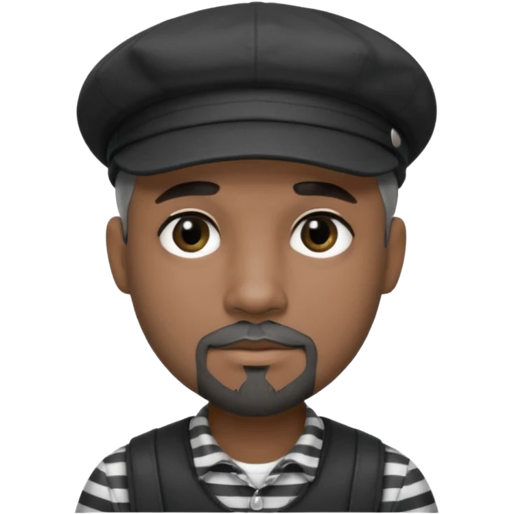 White Man with a dark grey goatee and a black newsboy cap. He is wearing a black and white striped shirt. He is wearing heavy dark black eye makeup emoji