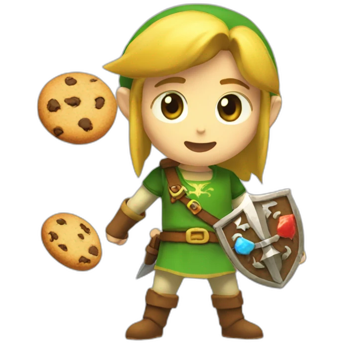Link de Zelda qui mange un cookies emoji