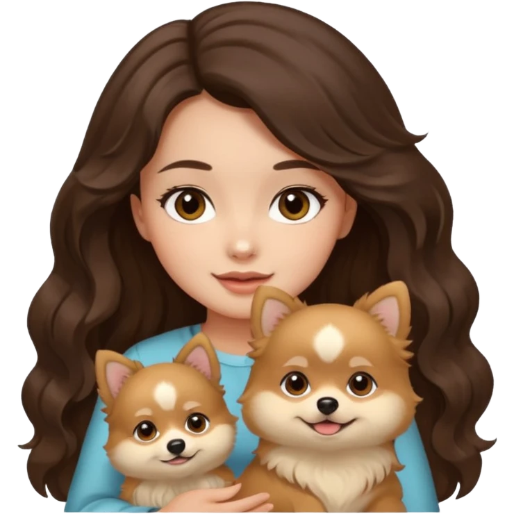 light-skinned-girl-wavy-dark-brown-hair-brown-eyes-petting-light-beige-pomeranian emoji