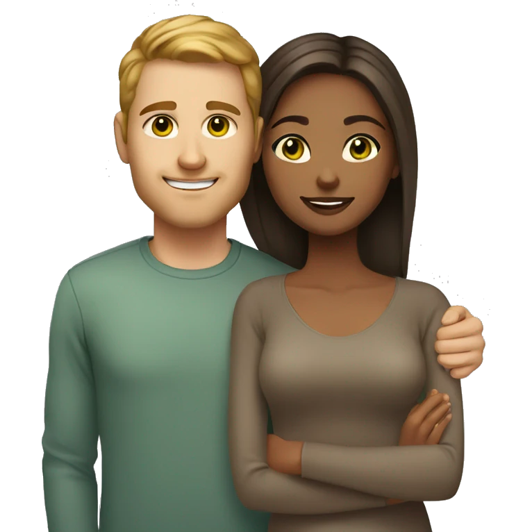 Couple, mixed race girl with brown eyes and white man with light brown hair and green eyes  emoji