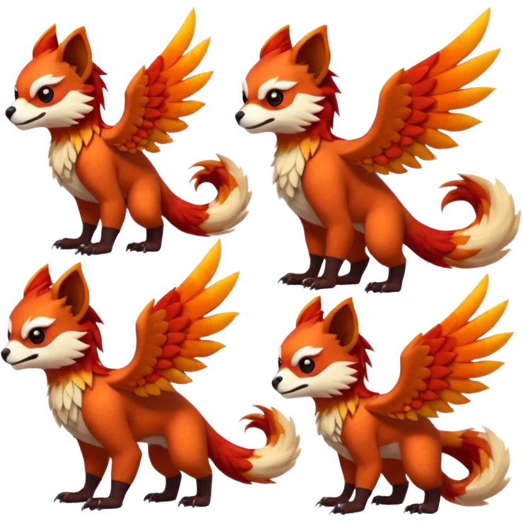 4-legged scaly Gryphon-Talonflame-Red-Panda-fusion-hybrid-animal-Fakémon-creature, full body emoji