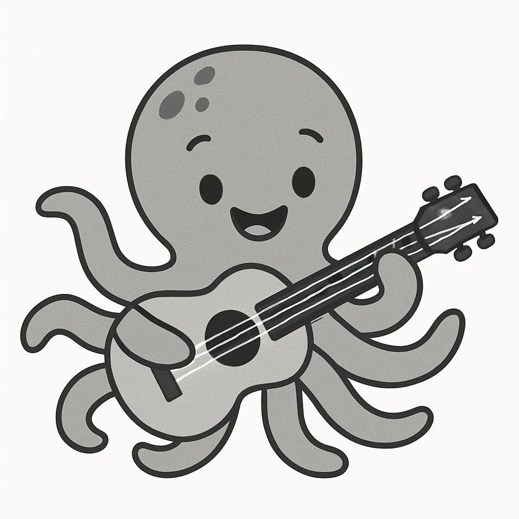happy octopus with multiple arms playing guitar emoji