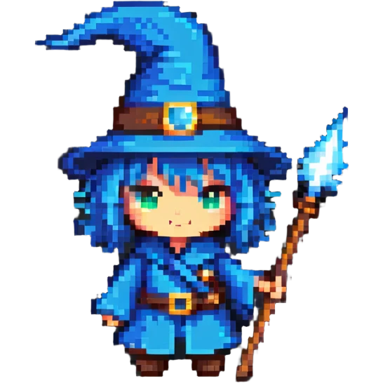 chibi mage character with staff and hat emoji